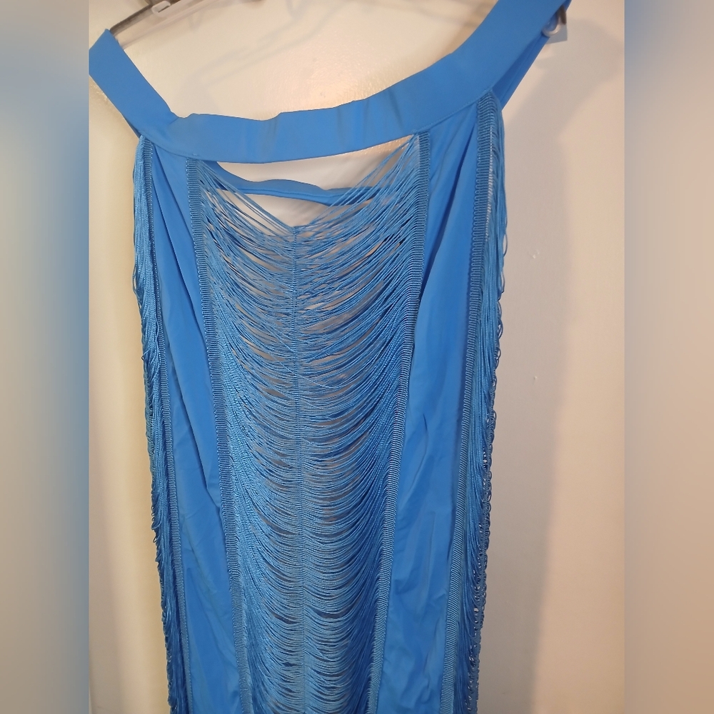 PrettyLittleThing Bright Blue Fringe High Rise Pull On Maxi Skirt 22 New! - Picture 7 of 14